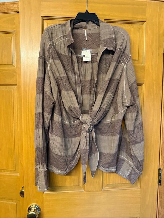 Free People Tops - Free People Brown Striped Button-Down Tie-Front Shirt